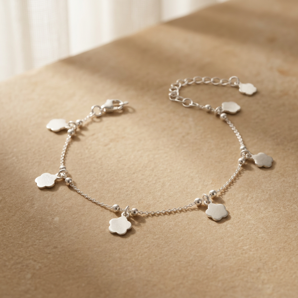 Pulsera de Plata. 925 Diseño Flores Lisas con Colgantes Elegantes y Extención mod.3277