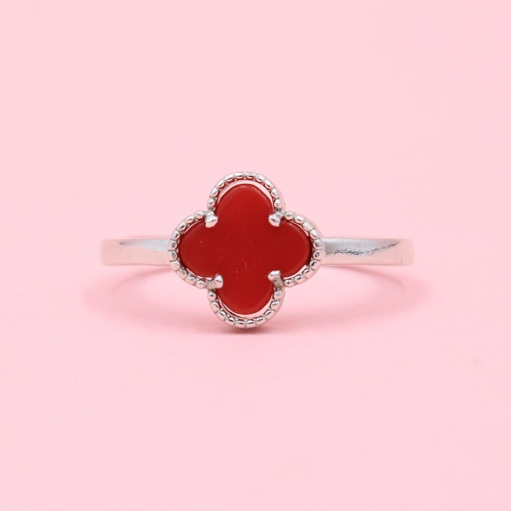Anillo de Plata .925 Trébol de Resina Especial Color Rojo mod. 1046