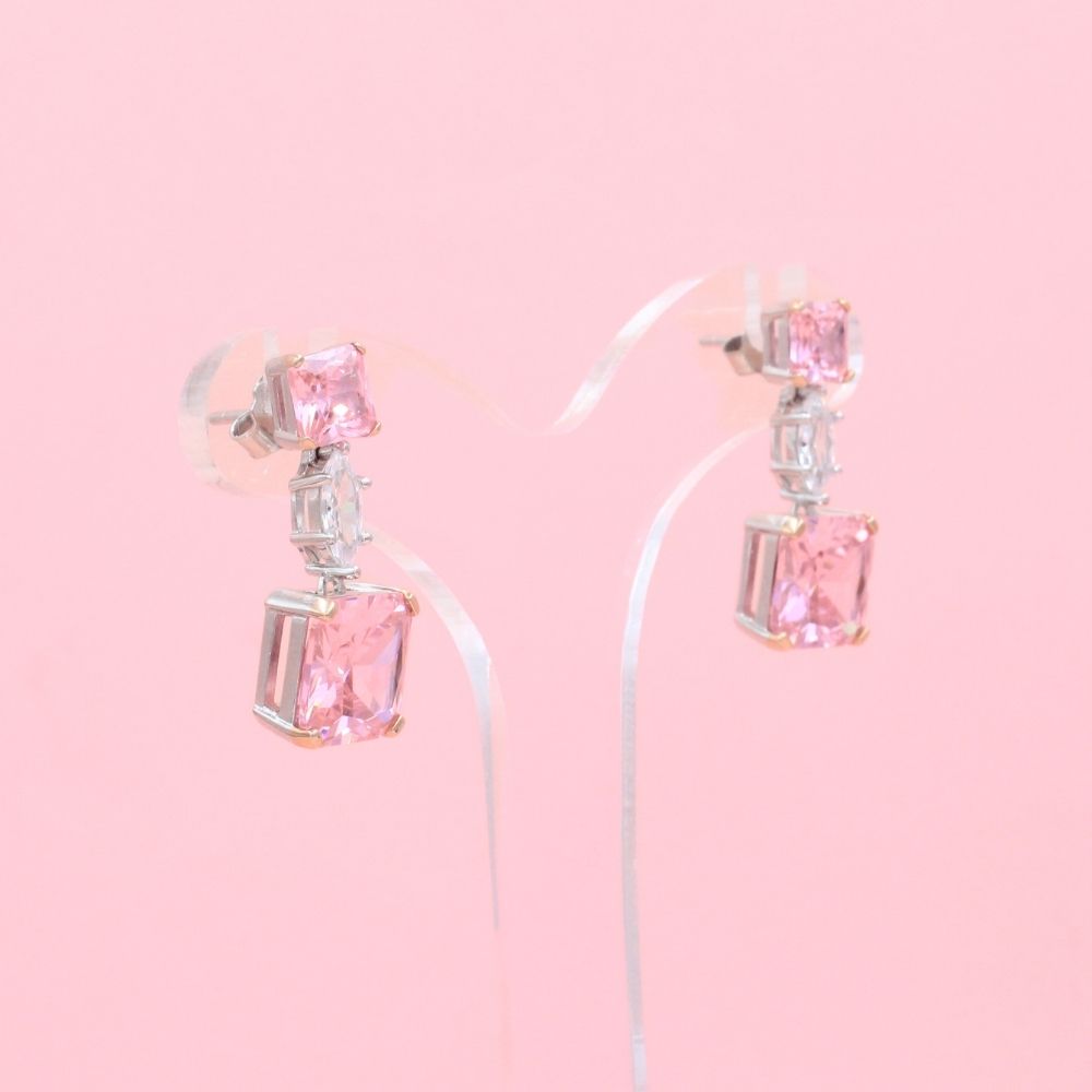 Arete Largo de Plata .925 Diseño Elegante con Moissanita Rosa mod. 1236