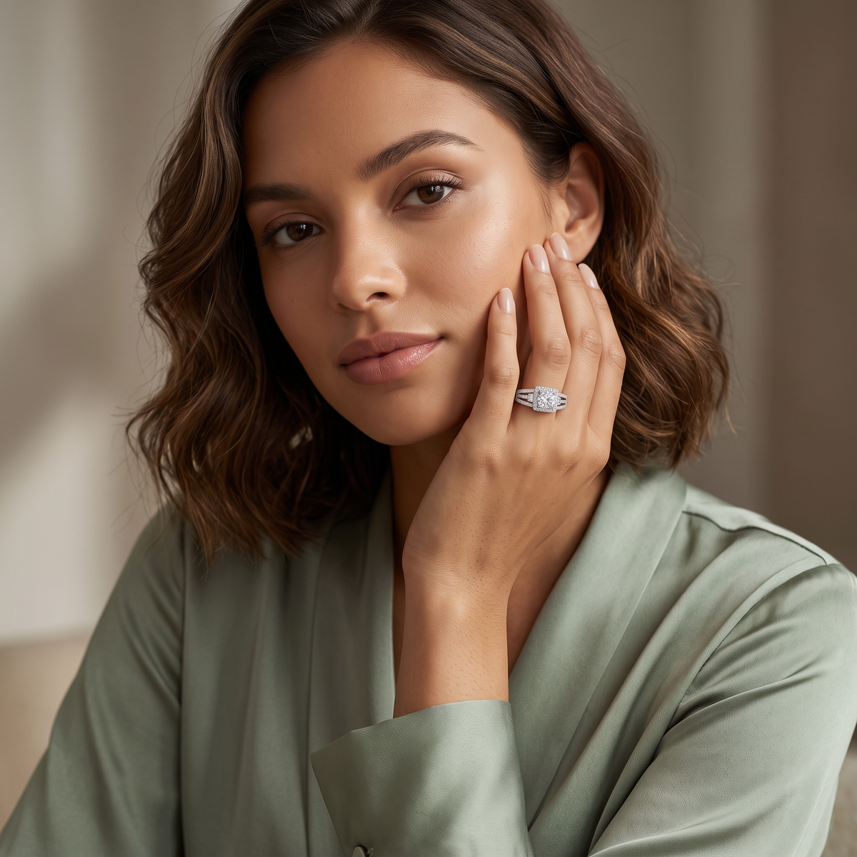 Anillo de Plata. 925 con Diseño Cuadrado e Incrustación de Zirconias Finas mod.3254