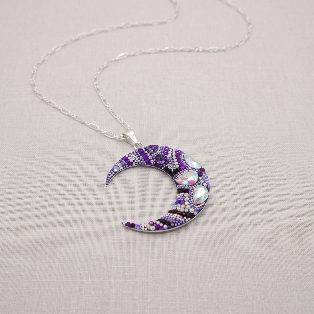 Coordinado de Plata .925 Con Diseño de Luna Morada y Zirconia mod. 3247