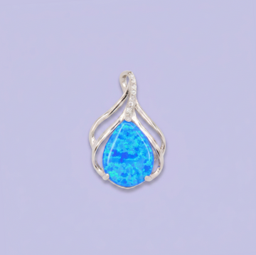 Dije de Plata .925 Diseño Especial de Gota Incrustado con Ópalo Azul mod. 2887