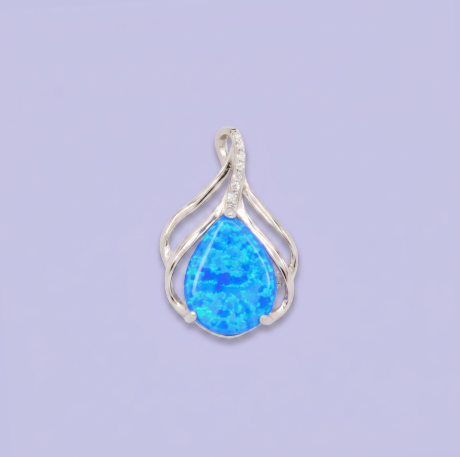 Dije de Plata .925 Diseño Especial de Gota Incrustado con Ópalo Azul mod. 2887