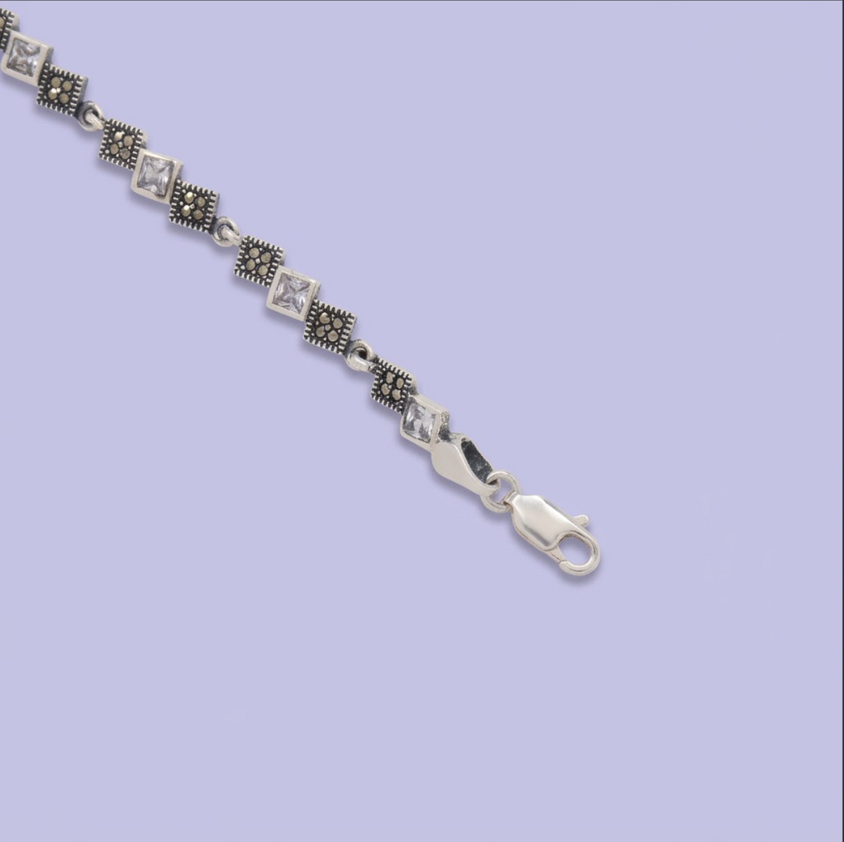 Pulsera de Plata .925 Diseño Elegante con Cuadrados de Zirconia Brillante y Marquesitas Finas mod. 3165