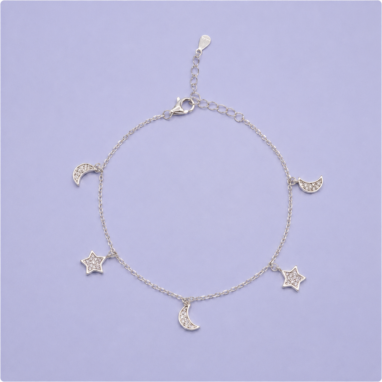 Pulsera de Plata .925 con Colgantes de Estrellas y Lunas con Zirconias mod. 2678