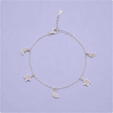 Pulsera de Plata .925 con Colgantes de Estrellas y Lunas con Zirconias mod. 2678