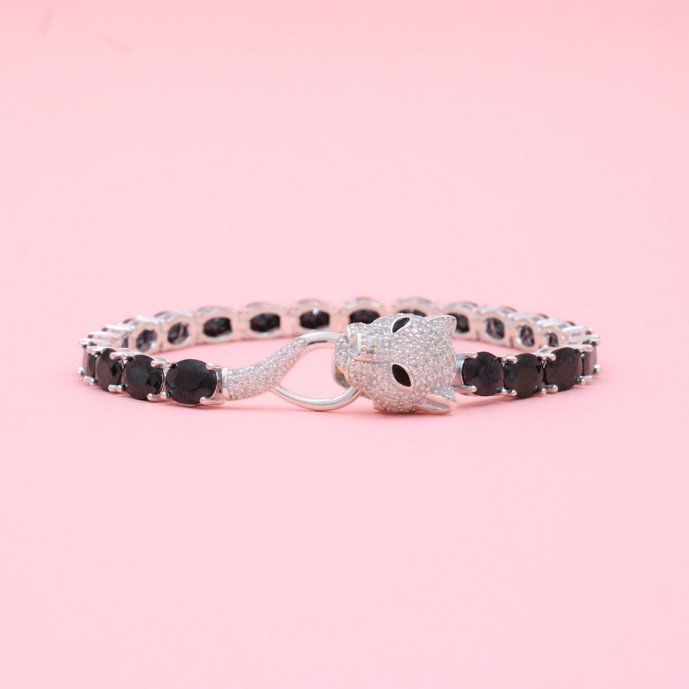 Pulsera de Eslabones con Zirconia Oval  Obscura con Broche Especial de Pantera mod. 0894