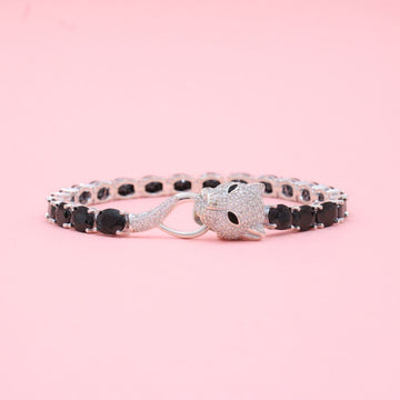 Pulsera de Eslabones con Zirconia Oval  Obscura con Broche Especial de Pantera mod. 0894