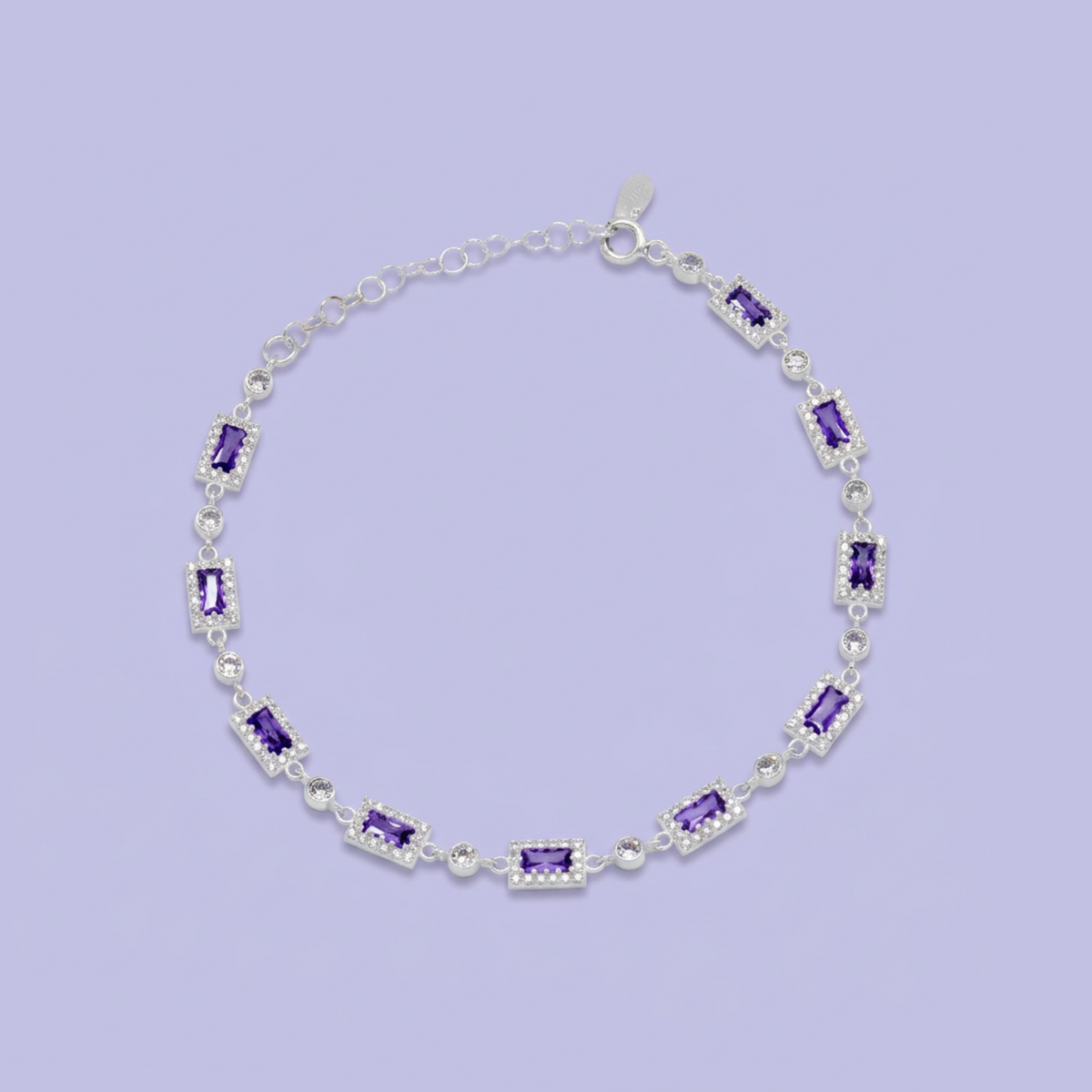 Pulsera de Plata .925 de Rectangulos con Incrustación de Zirconias Moradas mod. 3049