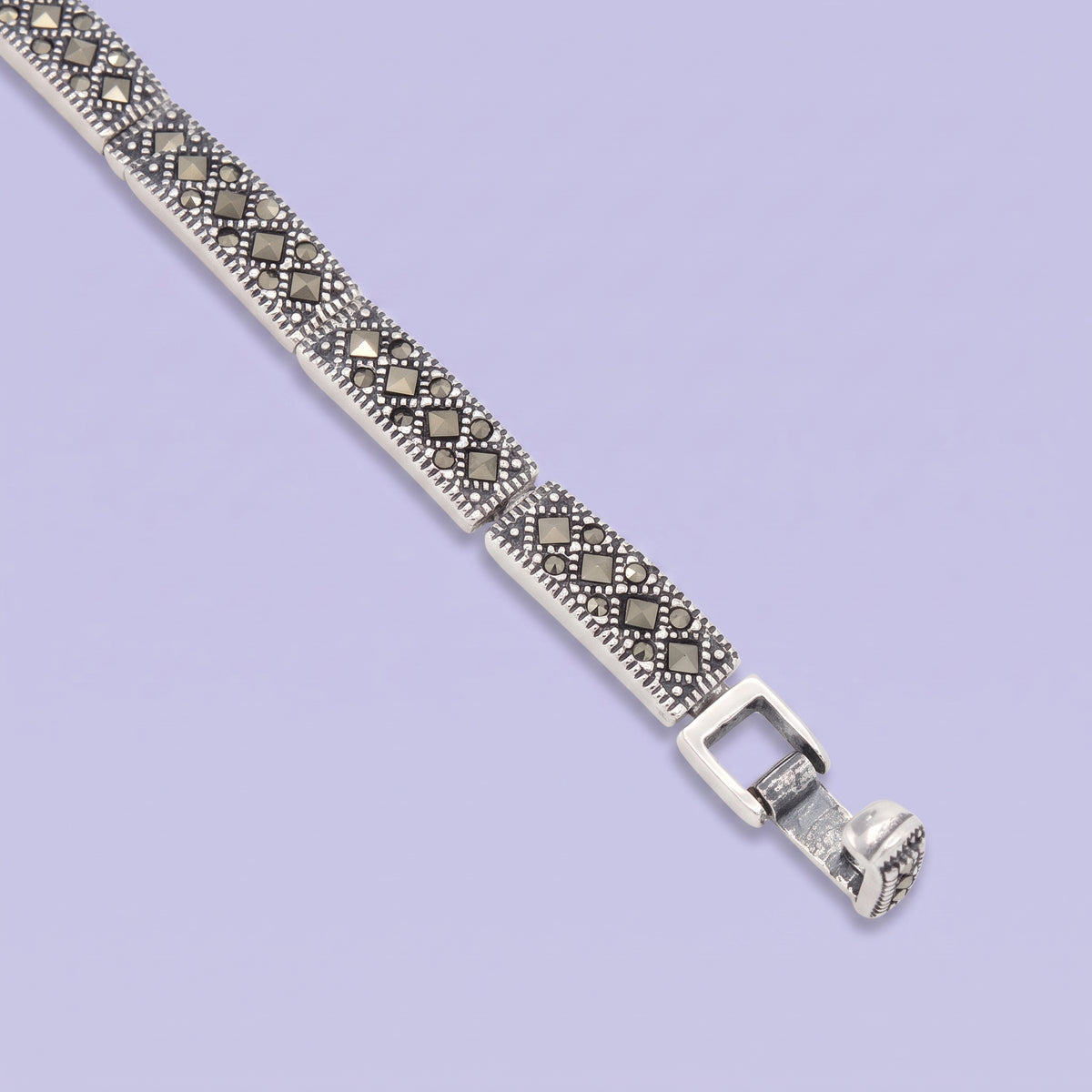 Pulsera de Plata .925 con Eslabones Largos Incrustados con Marquesitas mod. 3161