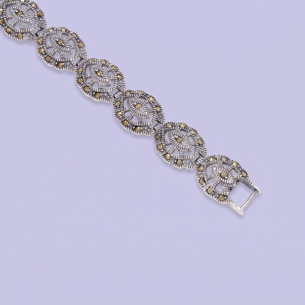 Pulsera de Plata .925 Diseño de Eslabones Rígidos Elegantes Incrustados con Marquesitas mod. 3160