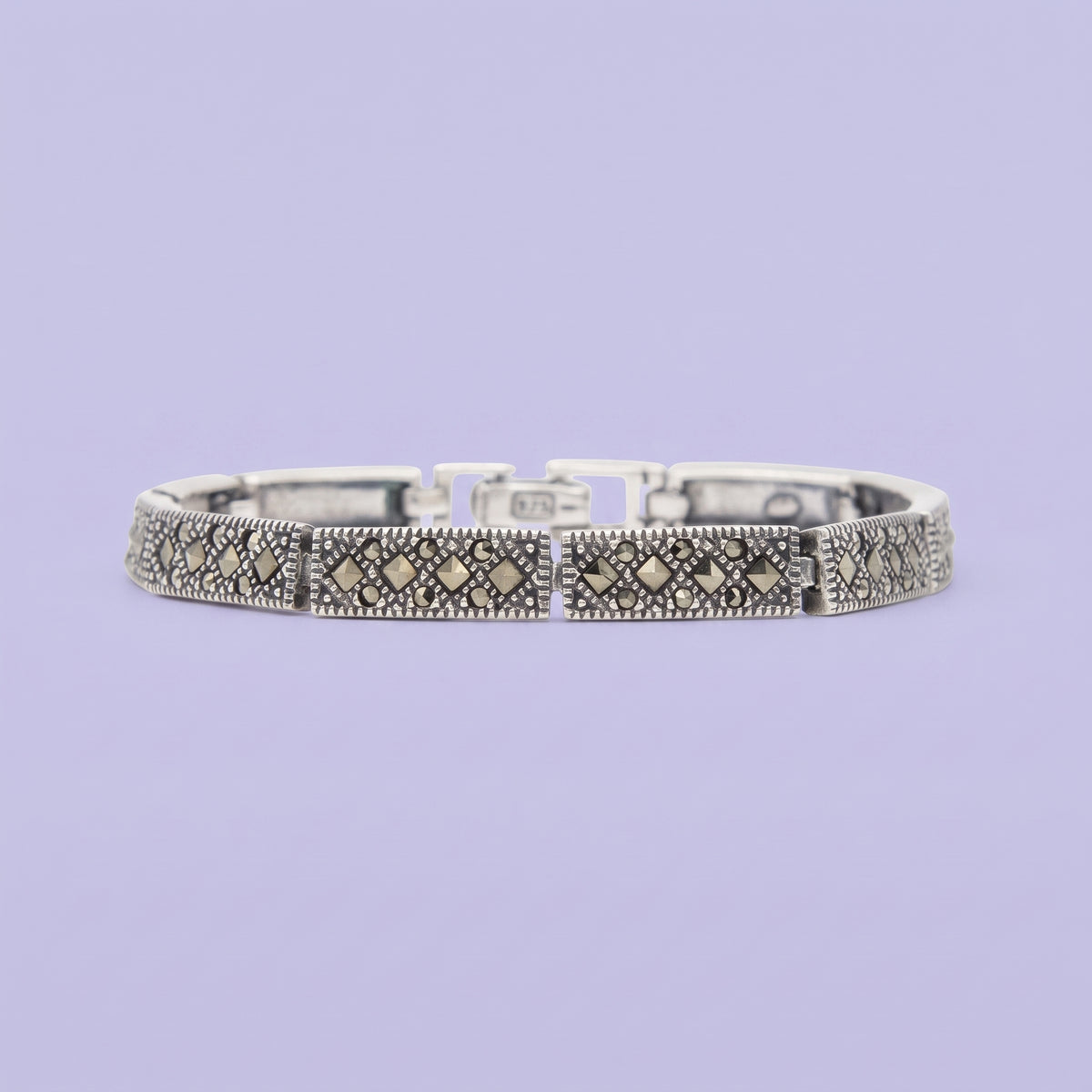 Pulsera de Plata .925 con Eslabones Largos Incrustados con Marquesitas mod. 3161