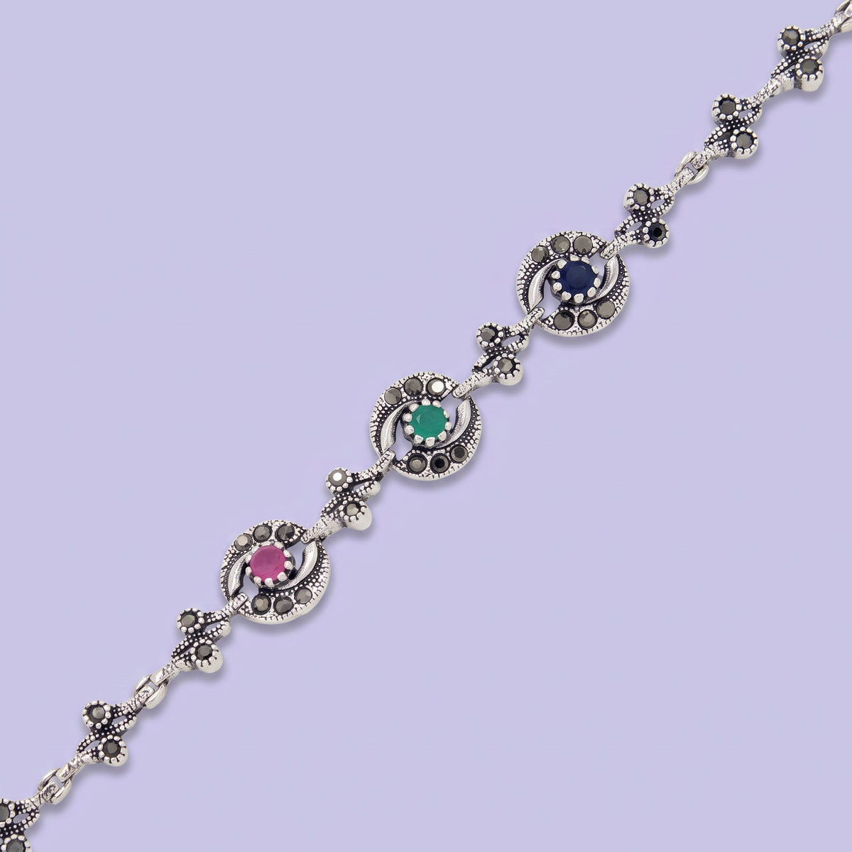 Pulsera de Plata .925 Diseño de Eslabones Especiales Incrustados con Marquesitas mod. 3164
