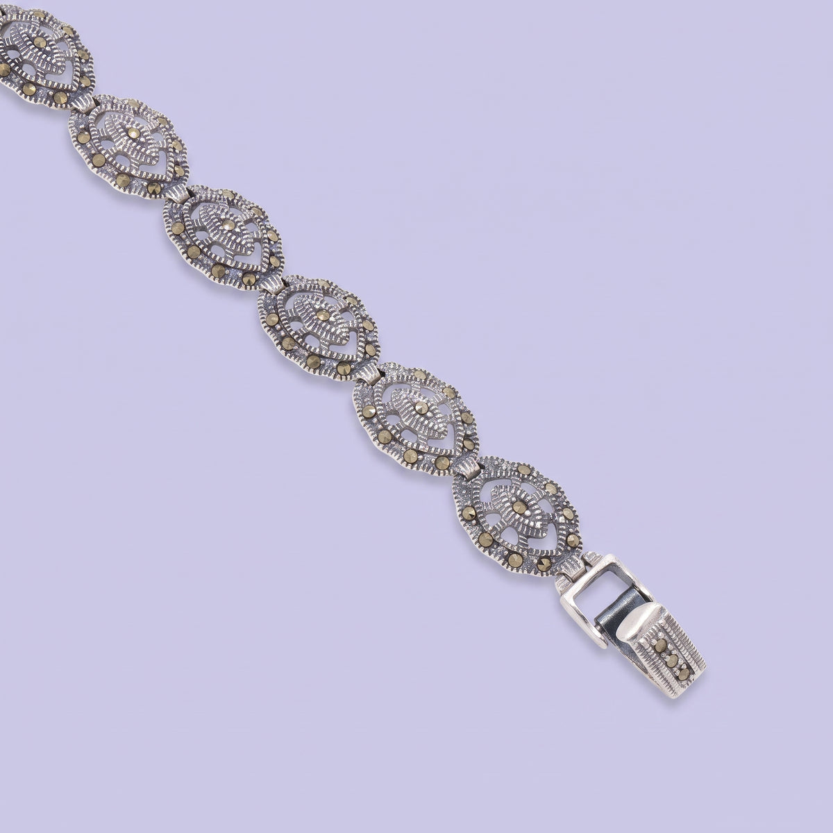 Pulsera de Plata .925 Diseño de Eslabones Rígidos Elegantes Incrustados con Marquesitas mod. 3160