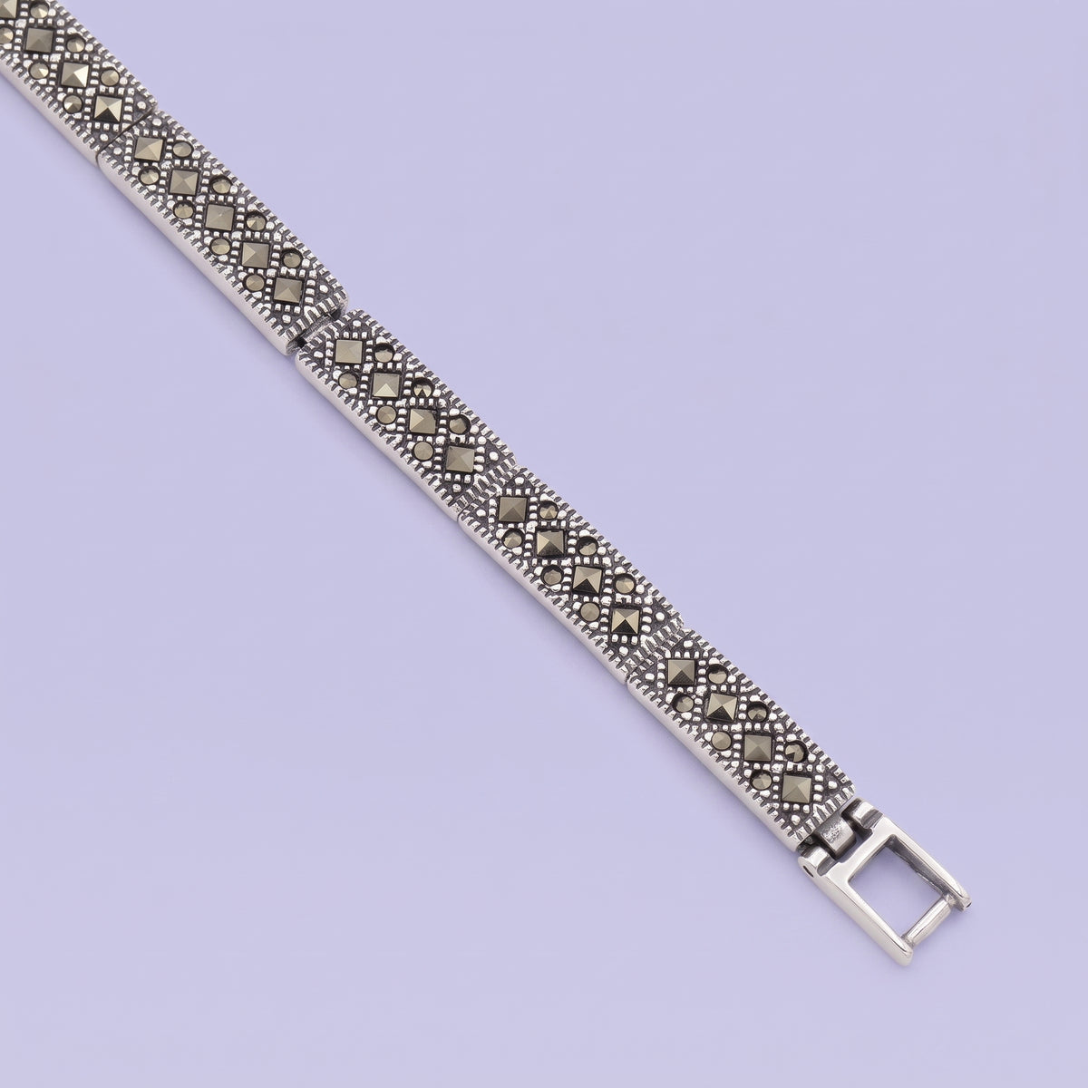 Pulsera de Plata .925 con Eslabones Largos Incrustados con Marquesitas mod. 3161