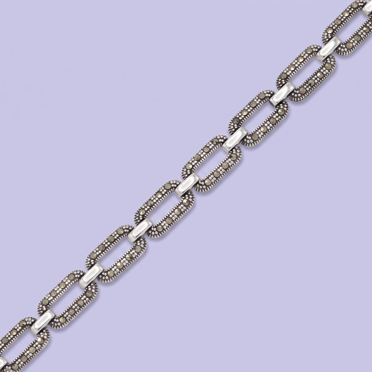 Pulsera de Plata .925 Diseño de Eslabones Incrustados con Marquesitas Finas mod. 3163