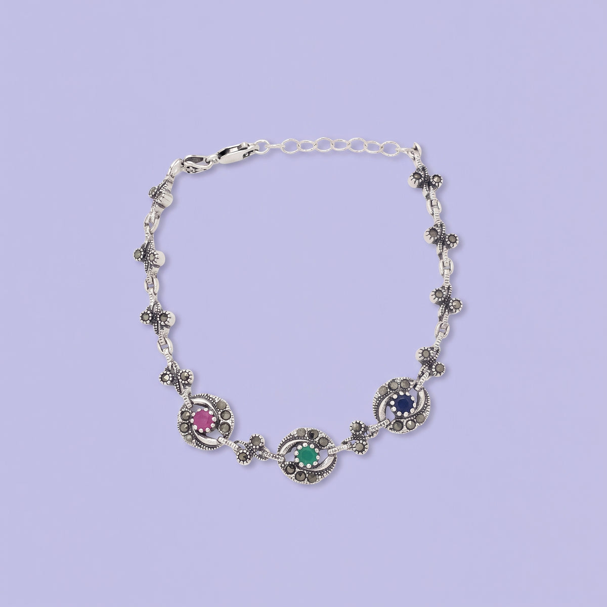 Pulsera de Plata .925 Diseño de Eslabones Especiales Incrustados con Marquesitas mod. 3164