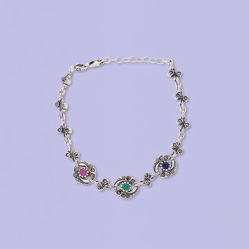 Pulsera de Plata .925 Diseño de Eslabones Especiales Incrustados con Marquesitas mod. 3164