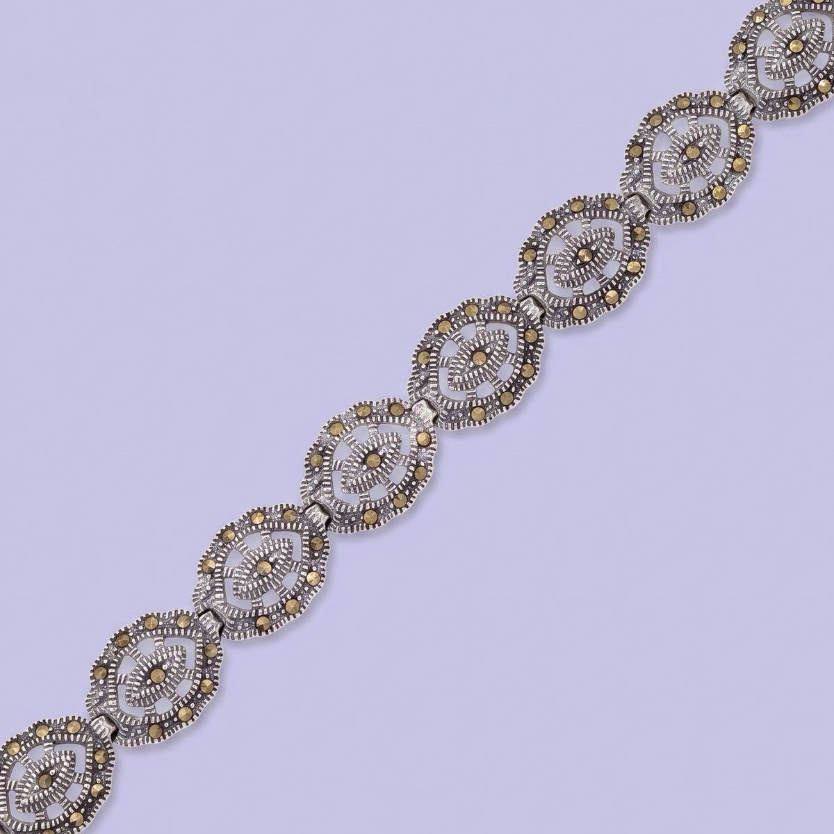 Pulsera de Plata .925 Diseño de Eslabones Rígidos Elegantes Incrustados con Marquesitas mod. 3160