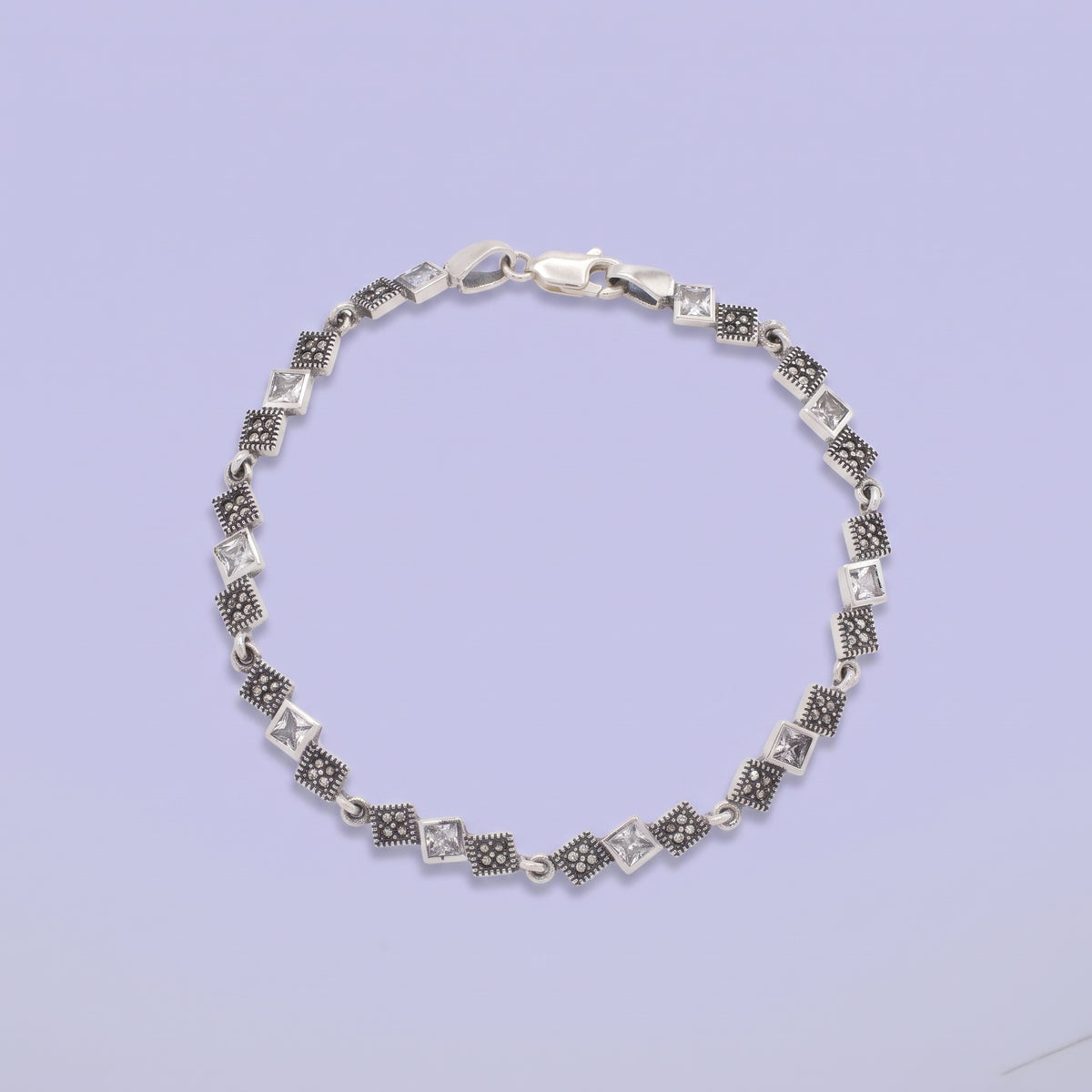 Pulsera de Plata .925 Diseño Elegante con Cuadrados de Zirconia Brillante y Marquesitas Finas mod. 3165
