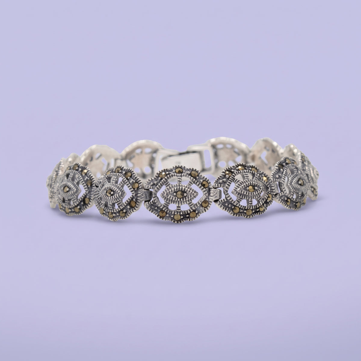 Pulsera de Plata .925 Diseño de Eslabones Rígidos Elegantes Incrustados con Marquesitas mod. 3160