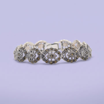 Pulsera de Plata .925 Diseño de Eslabones Rígidos Elegantes Incrustados con Marquesitas mod. 3160
