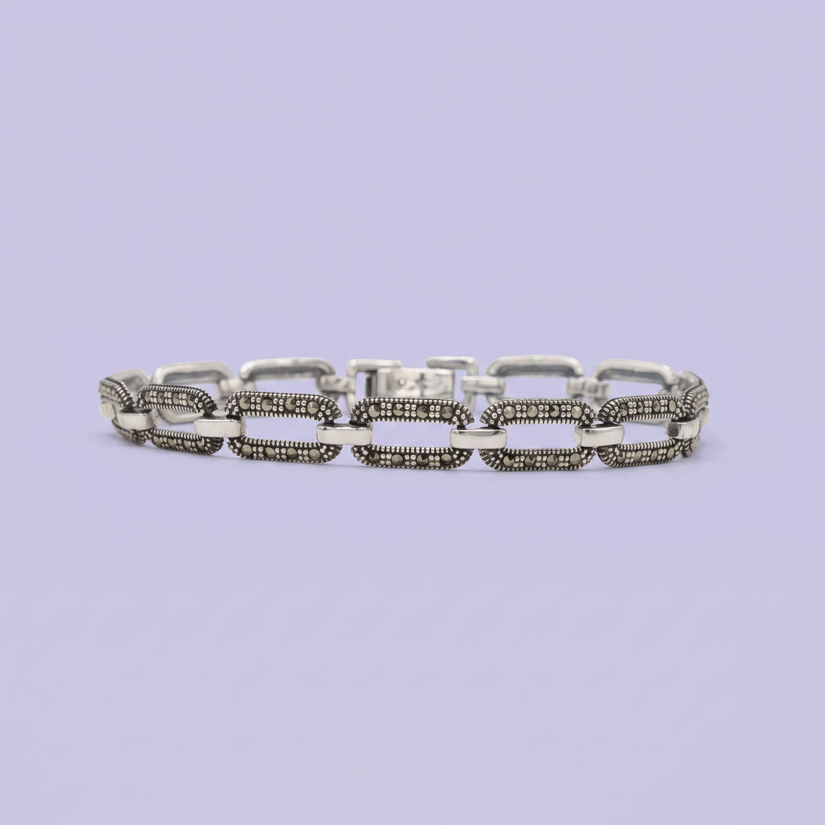 Pulsera de Plata .925 Diseño de Eslabones Incrustados con Marquesitas Finas mod. 3163