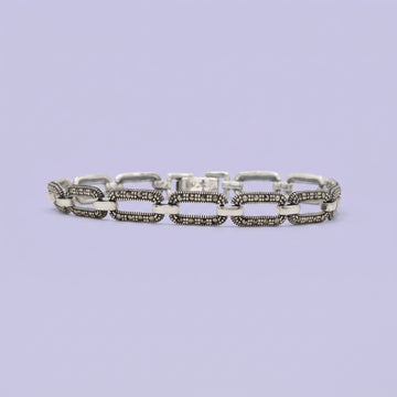 Pulsera de Plata .925 Diseño de Eslabones Incrustados con Marquesitas Finas mod. 3163