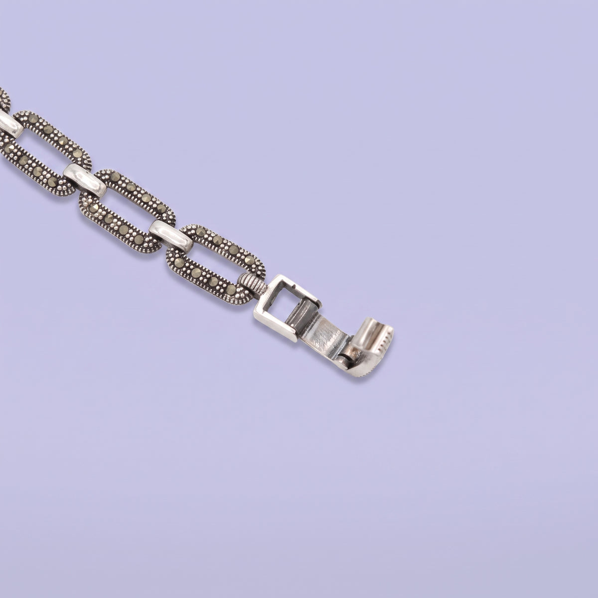 Pulsera de Plata .925 Diseño de Eslabones Incrustados con Marquesitas Finas mod. 3163