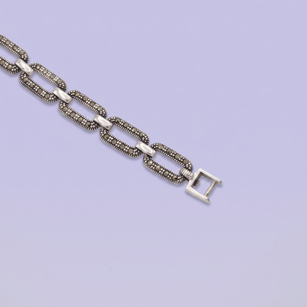 Pulsera de Plata .925 Diseño de Eslabones Incrustados con Marquesitas Finas mod. 3163