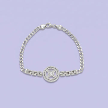 Pulsera de Plata .925 de Tejido Barbado Hueco con Diseño Especial con Zirconias mod. 2053