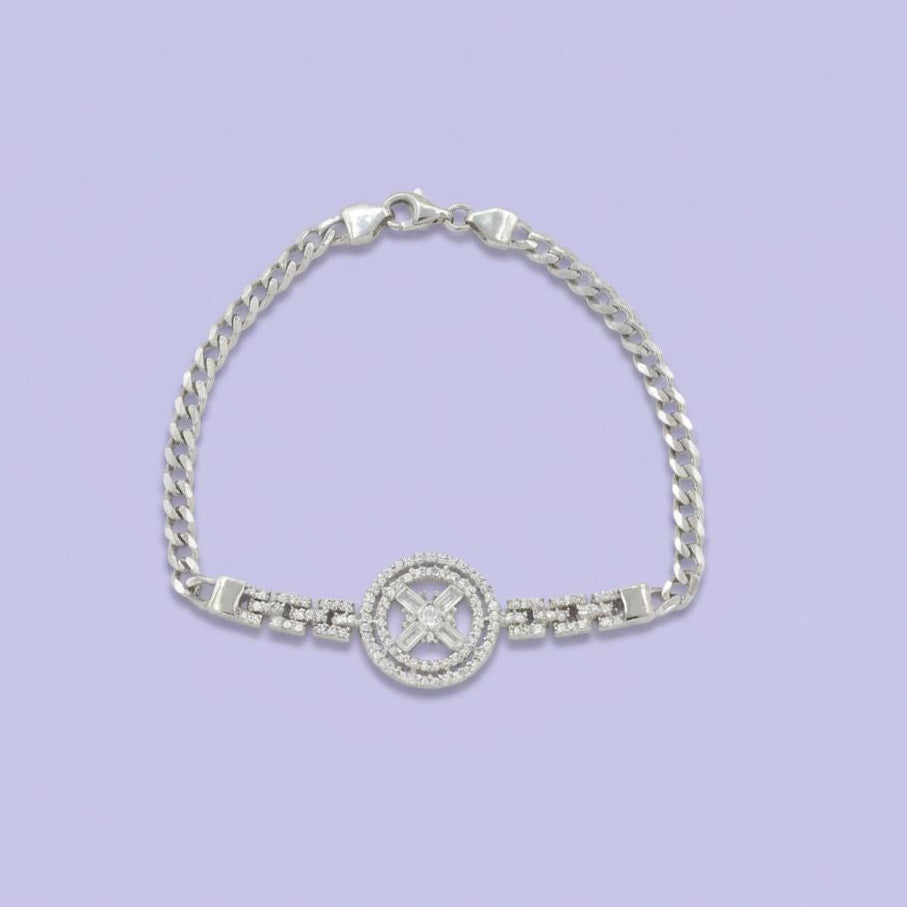 Pulsera de Plata .925 de Tejido Barbado Hueco con Diseño Especial con Zirconias mod. 2053