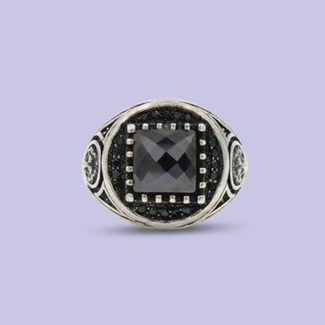 Anillo de Plata .925 Otomano con Piedra Onix Cuadrada y Facetada mod. 1976