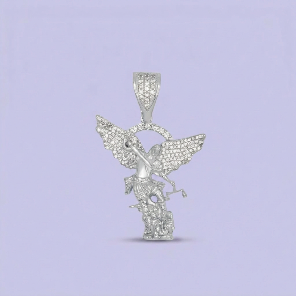 Dije Bulto de Plata .925 San Miguel Arcangel Incrustado con Zirconias Finas mod. 2551