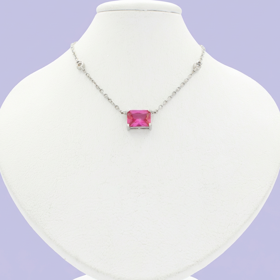 Gargantilla de Plata .925 de Diseño Elegante con Zirconias Finas de Color Rosa Fucsia mod. 2094