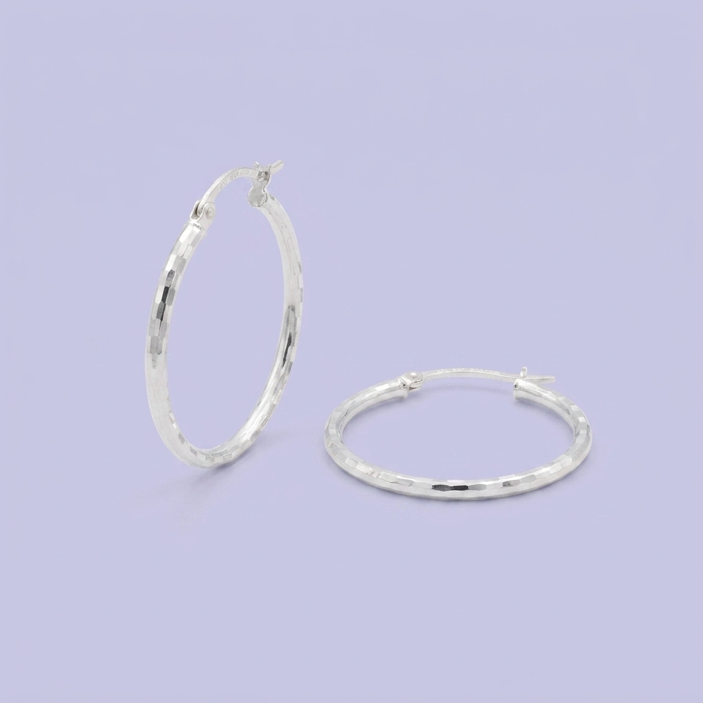 Arracada de Plata .925 Diseño con Diamantado Disco Mediano Estilo Hueco mod. 2939