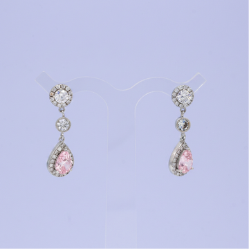 Arete de Plata .925 Gota Colgante Rosa con Zirconias mod. 2775
