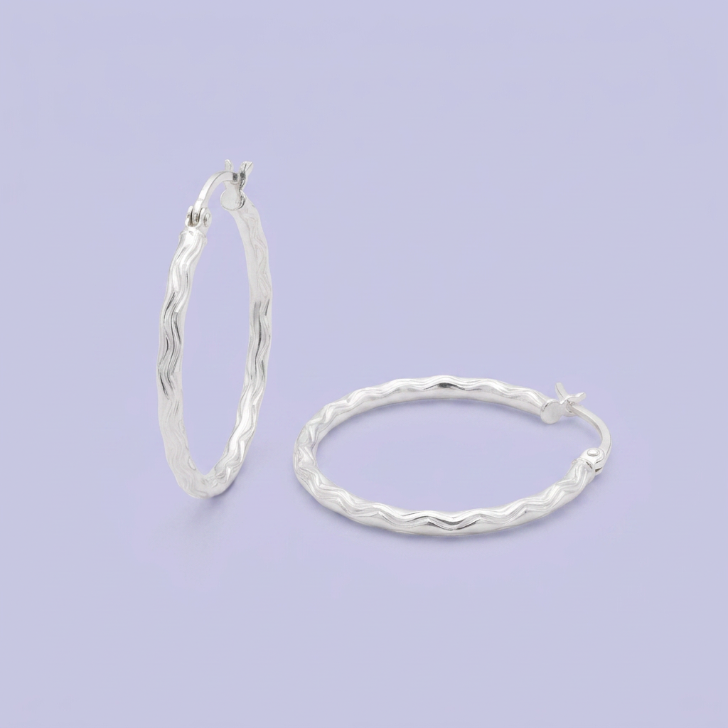 Arracada de Plata .925 Diseño Hueco Estilo Zigzag Brillante Tamaño Mediano mod. 2935