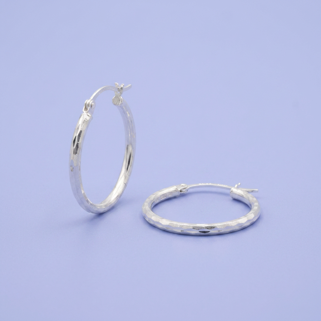 Arracada de Plata .925 Estilo Hueco con Diseño Diamantado Disco mod. 2932