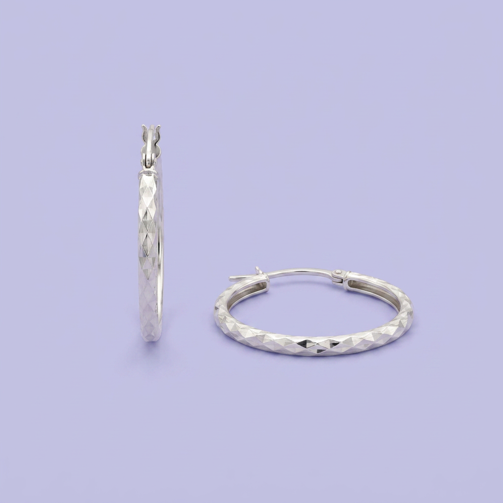 Arracada de Plata .925 Facetado Especial en Diseño Hueco Brillante y Mediano mod. 2941