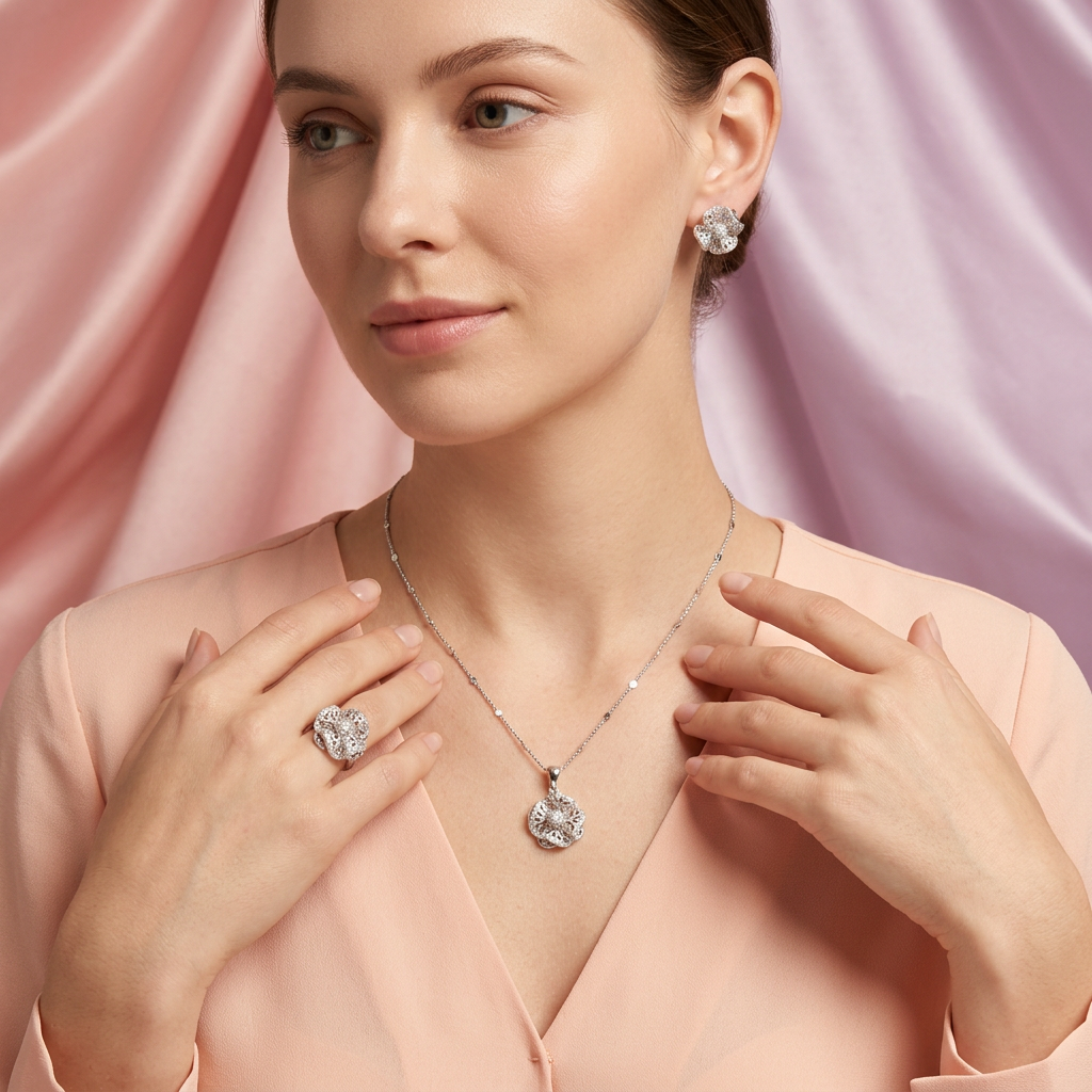 Coordinado de Plata .925 Floreria Pavé mod. 2771