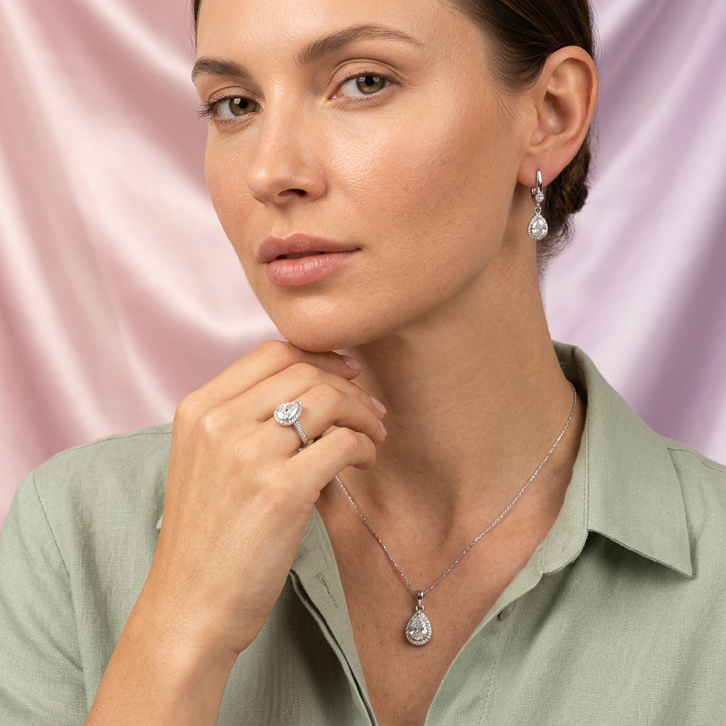 Coordinado de Plata .025 Gotas de Finas Zirconais mod. 2479