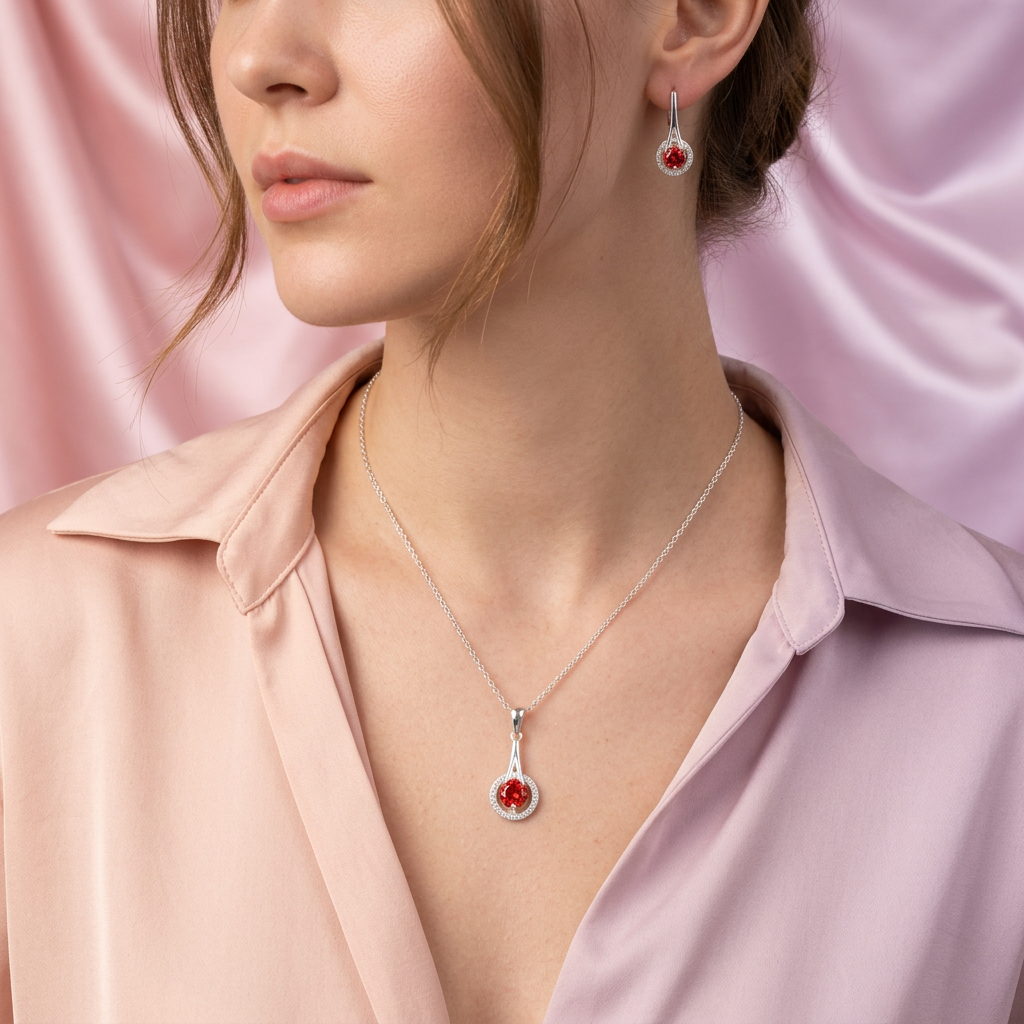 Coordinado de Plata .925 Halo de Zirconias de Centro Naranja mod. 2587