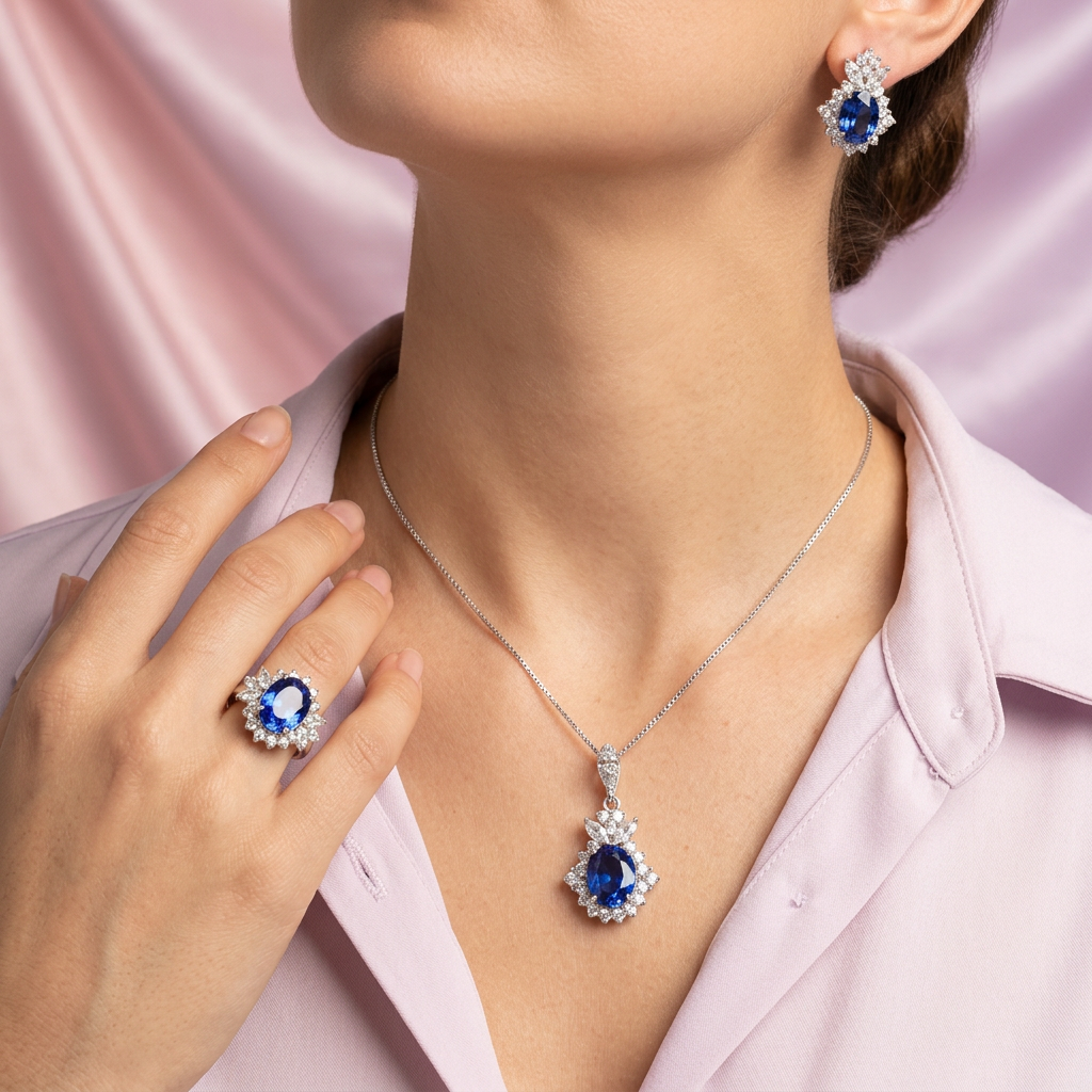 Coordinado de Plata .925 Elegante Azul Oceánico mod. 2766