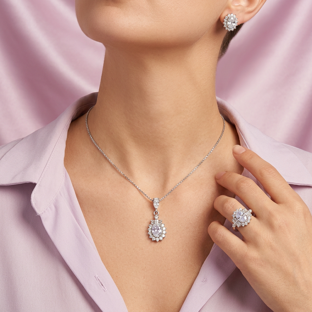 Coordinado de Plata .925 Flores de Zirconias Translucidas mod. 2475