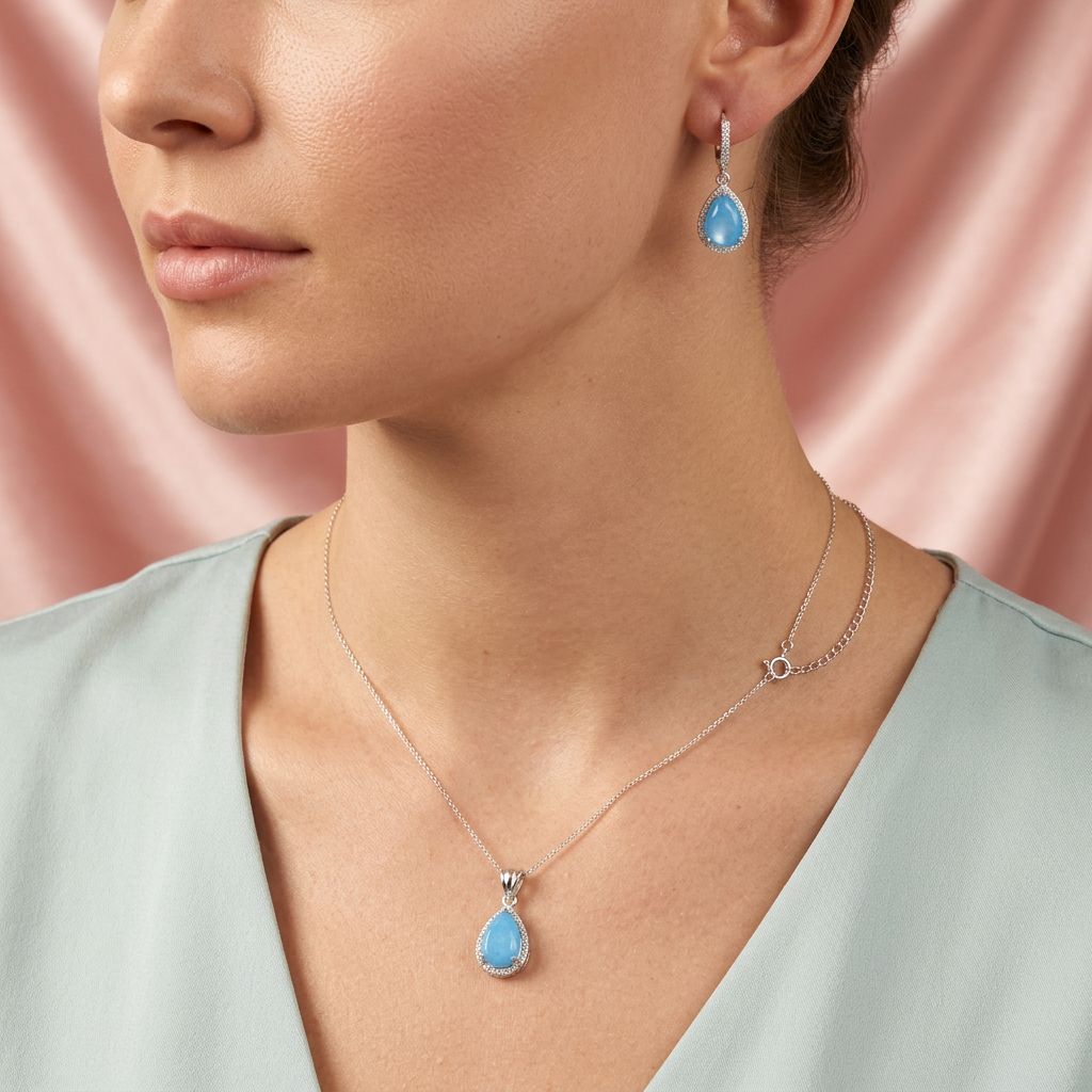 Coordinado de Plata .925 Gotas Celestes mod. 2591