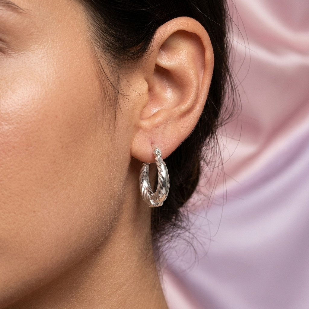 Arracada de Plata .925 con Diseño de Trenza Lisa mod. 2295