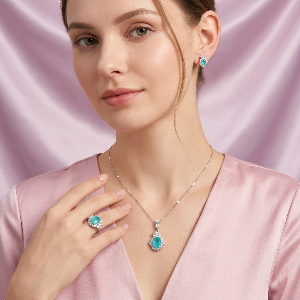 Coordinado de Plata .925 Elegante Turquesa mod. 2765