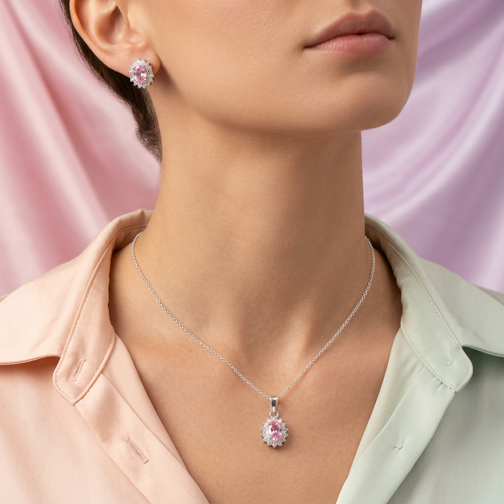 Coordinado de Plata .925 Rosa Pastel con Aurora de Zirconias mod. 2588