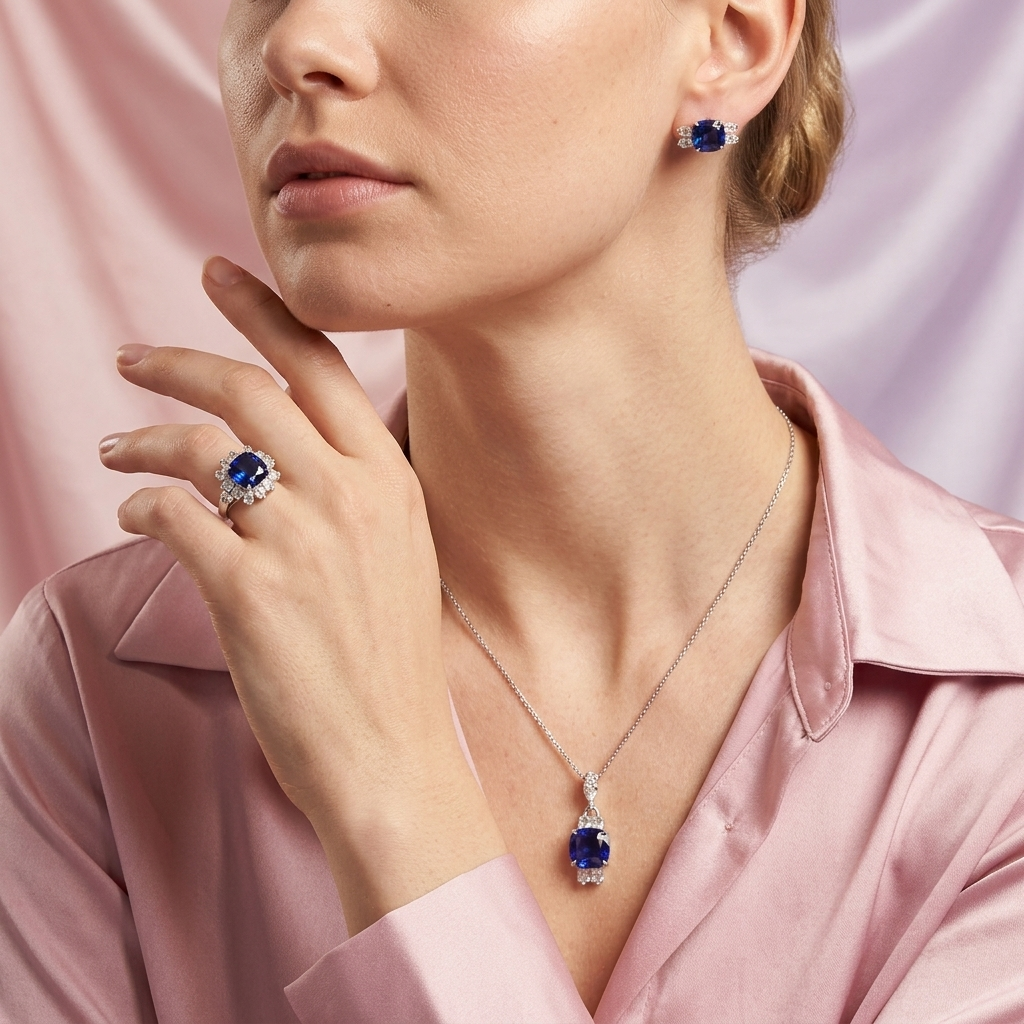 Coordinado de Plata .925 de Radiante Azul Marino mod. 2477